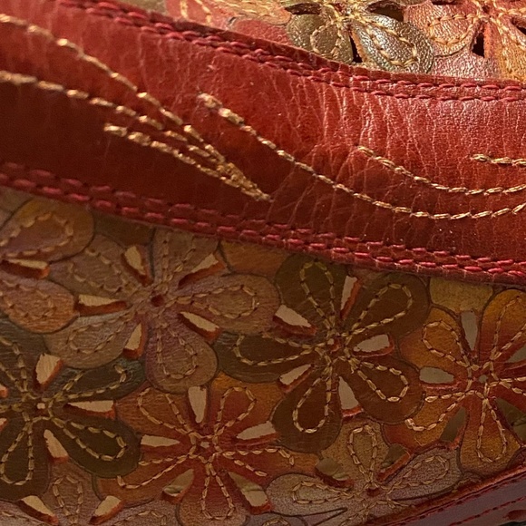 Pikolinos Romana Red/ Green Daisy Leather Spanish Design Mules. Size 7.5-8 - Picture 4 of 16